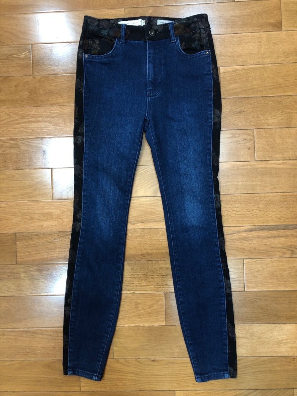 Anthropologie Pilcro Floral Side Stripe High Rise Skinny Jeans 25 Dark Wash